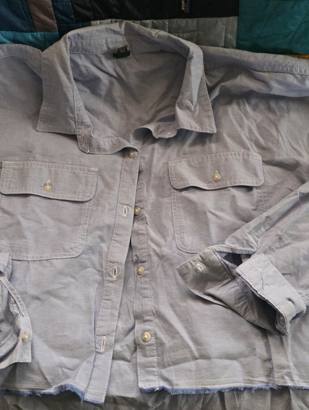 Women’s Light Blue Crop Button-Up Shirt - Casual Cotton Top